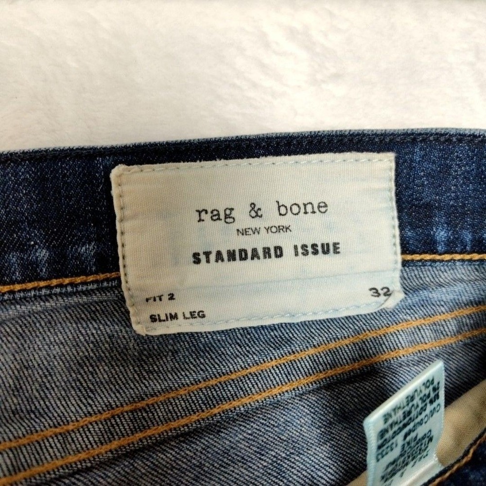 Rag & Bone Jeans Mens 32x34 Blue Slim Tapered Standard Distressed 5-Pocket HOLE - Picture 9 of 16